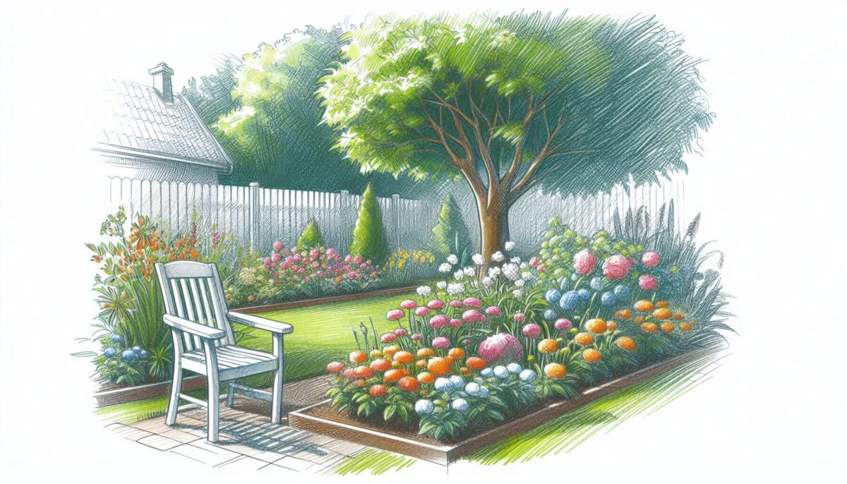 デッサン風の私の家の庭のイメージ